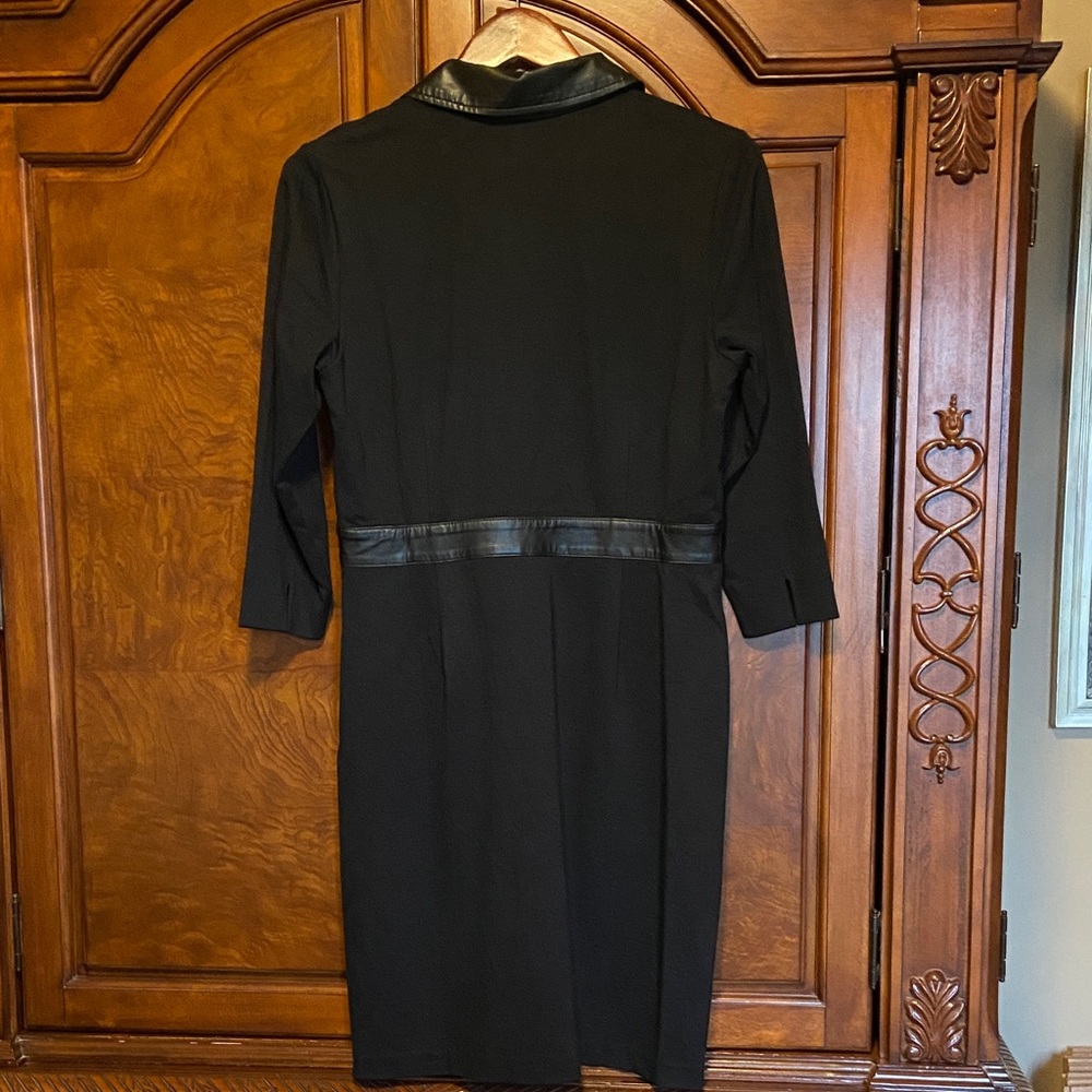 Talbots Black Faux Leather Trim Ponte Dress Size 10 Petite - Picture 8 of 8